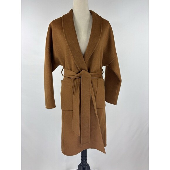 Quaint Dion Dulama Quantas Wool Cashmere Coat Brown 34 Pockets Wrap Closure Robe - Picture 11 of 11